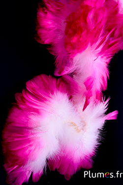 Frange dinde - long. plumes 10 cm - blanc pointe fuchsia